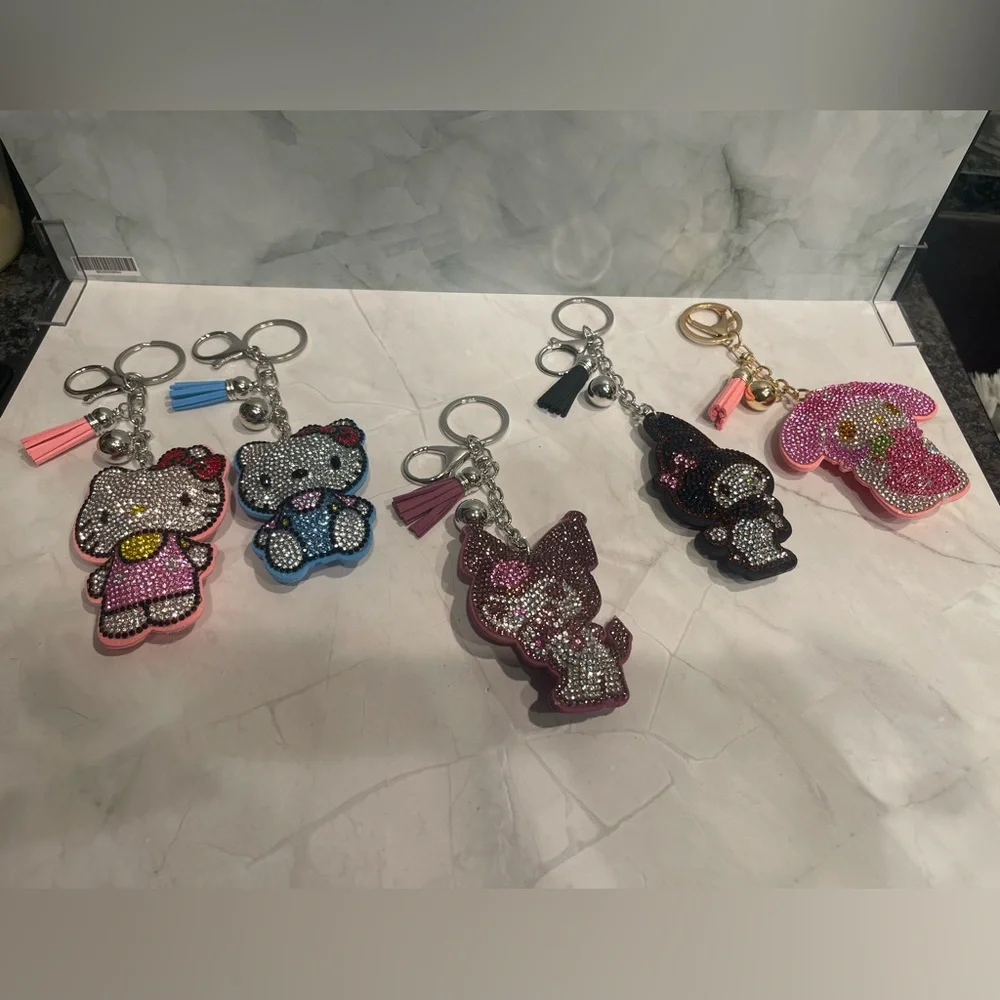 Rhinestones Character Keychain, Bag charm with tassel